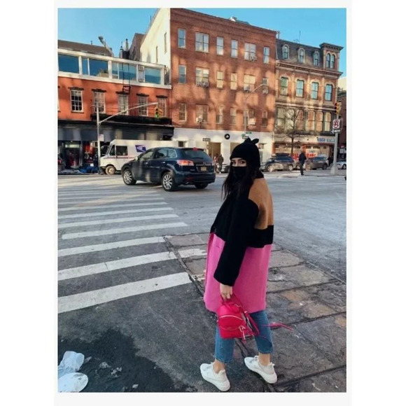 Peter Som Collective Colorblock Wool Coat in Black 0 Womens Trench Jacket - Picture 11 of 12